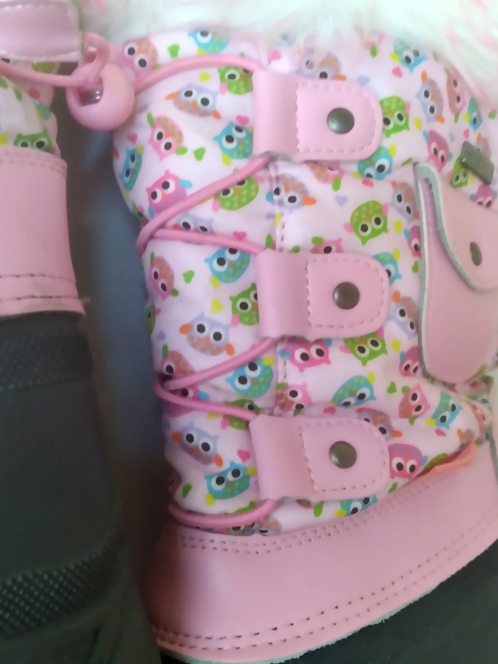 3M Thinsulate Pink Owl Kids WinterSnow Rain Boots with Faux Fur Trim